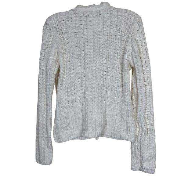 Tahari Button Up Fringe Cable Knit Cardigan Sweater Blazer Ivory Luxury Elegant - Picture 3 of 16